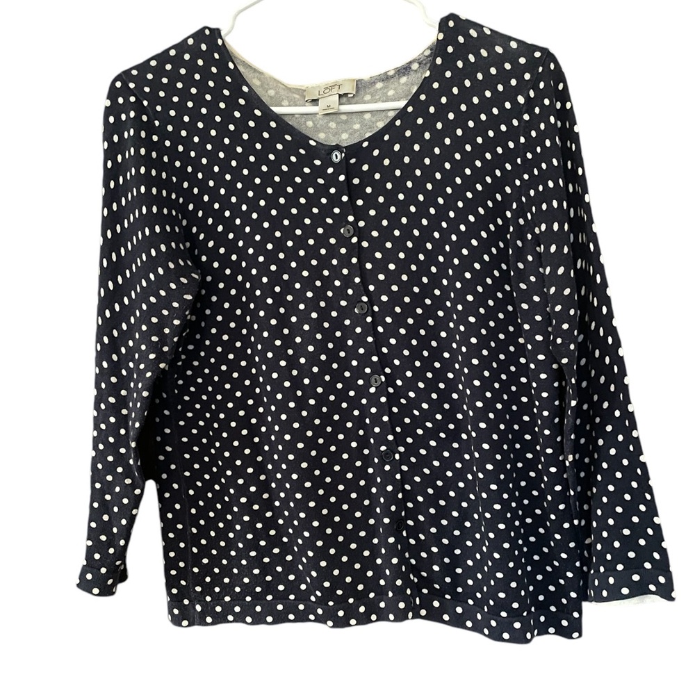 Ann Taylor Loft Polka Dot Knit Cardigan Sweater Size M